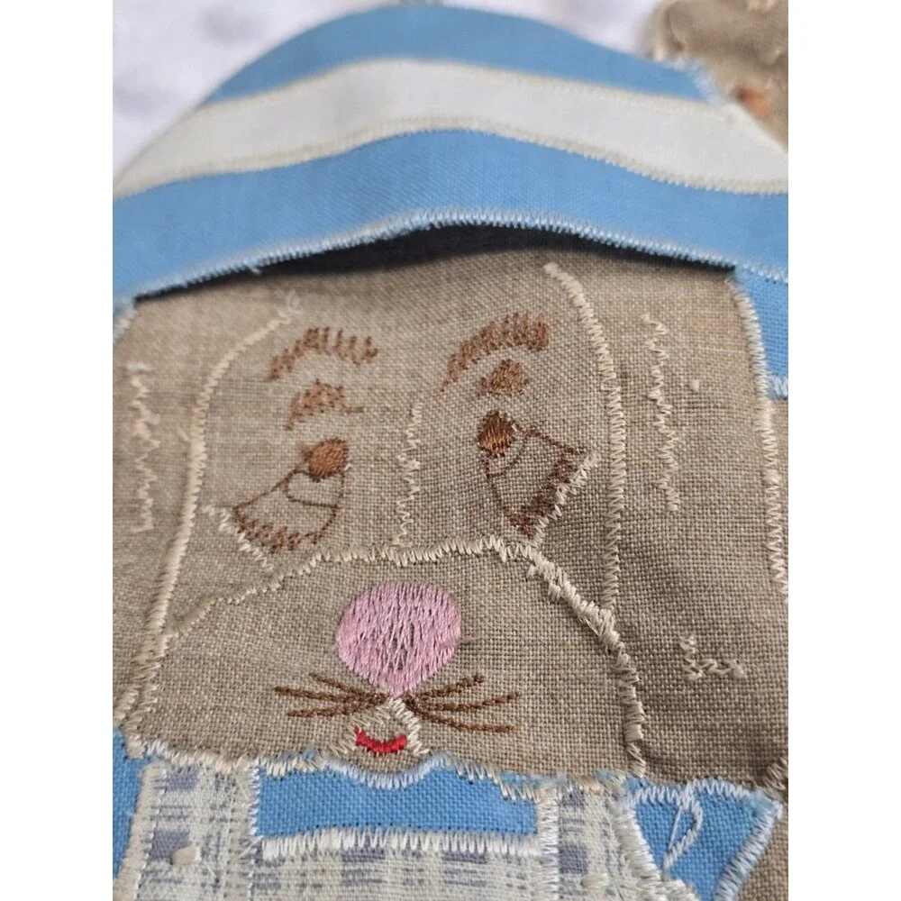 Quilted Handmade Puppy Dog Kitsch Wall Hanging Potholder Hobo Overall Sam Decor